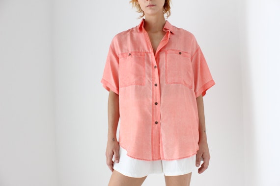 80s PURE SILK Pastel Pink Boxy Shirt - Unisex - image 9