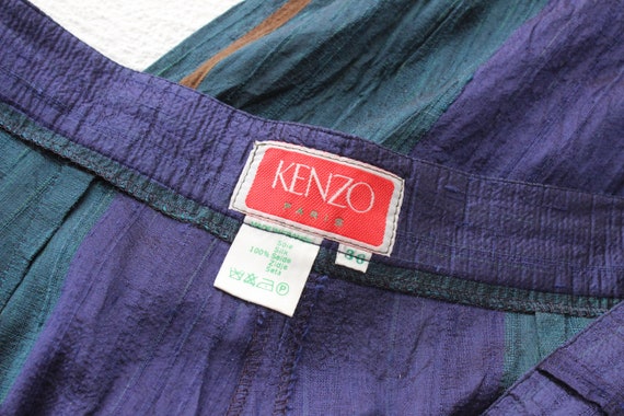 80s KENZO Paris Raw Silk Striped Balloon Leg High… - image 3