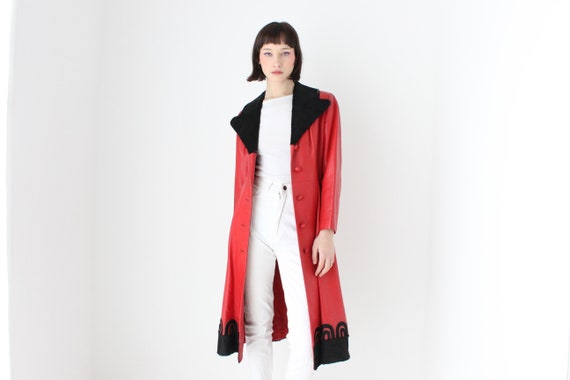 70s {Real Leather} Carivalesque Elaborate Red Fit… - image 3