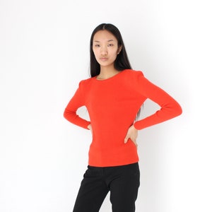 Y2K Angora Blend Bright Orange Ribbed Stretch Knit Crew Neck Fitted Sweater Top image 4