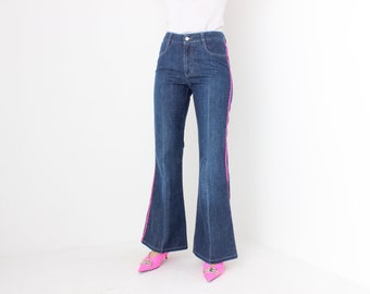 Y2K Stella McCartney Neon Pink Stripe Flared Bell Bottom Bootcut Dark Wash Jeans