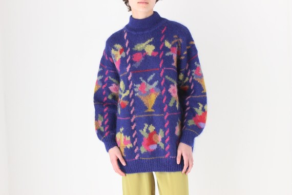 80s Flower Design Mohair Knit トップス