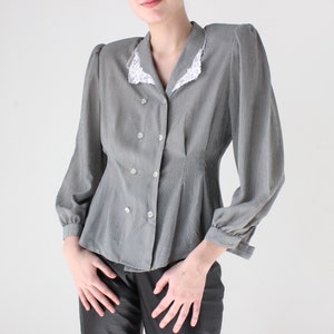 80s Sexy Secretary Lace Collar Button Up Blouse