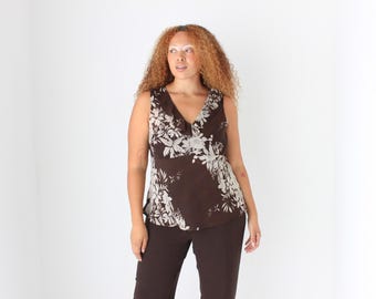 Y2K Romantic Chocolate Floral Ruffle Cami Top