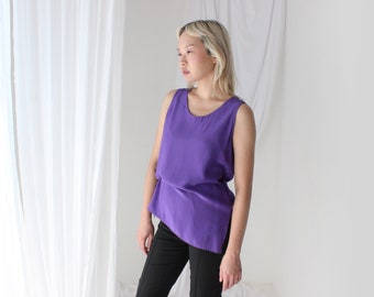 90s Pure Silk Minimal & Relaxed Sleeveless Tank Top in Purple - Unworn Vintage Stock