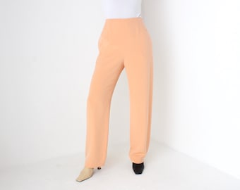 80s Bill Blass Pastel Peach ~ Pure Silk ~ Minimal High Waist Wide Leg Relaxed Trousers / Pants / Slacks