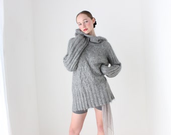 BALLETCORE 80s Escada Mohair Blend Cable Knit Off Shoulder Sweater Dress