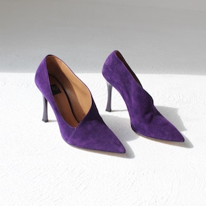 Italian Made Premium Purple Suede Pointed Toe Cut Out Pumps by Isabella Lorusso ~ Euro 40
