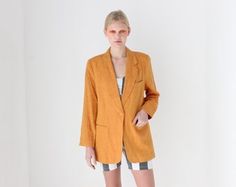 90s {Pure Linen} Tailored Apricot Single Button Fitted Suit Blazer