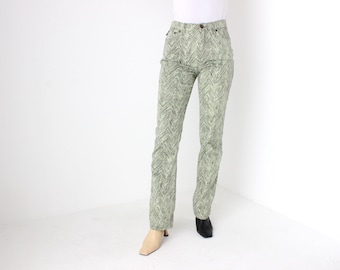 Y2K Roberto Cavalli "Cavalli Jeans" Trippy Optical Lime Tiger Print Flared Synthetic Bootcut Club Pants