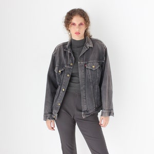 80s LEVIS Faded Black Worn In Red Tab Denim Unisex Trucker Button Front Jacket