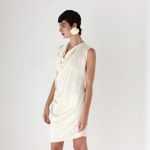 2017 LANVIN Paris Draped Ivory Satin Cowl Neck Directional Cocktail or Bridal Dress