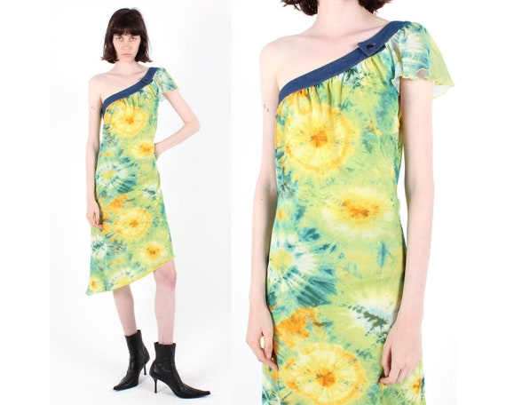 Y2K DOLCE & GABBANA Tie Dye Mesh + Denim Asymmetri