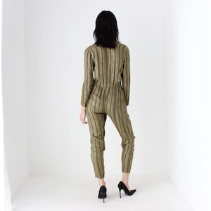 70s Rayon Metallic Gold Lamé STUDIO 54 Plunge Neck Disco Jumpsuit / Boiler Suit / Onesie