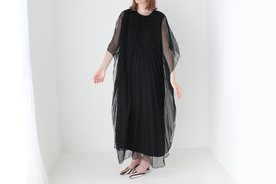 black accordion pleated dress 70s Sheer WINGED Origami Dramatic Batwing Studio 54 Maxi Cocktail Party maxi length v neckline dress-eoysale1226 Denim Dresses for Women Color:Lavender
