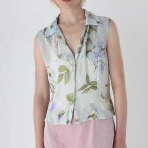 90年代イタリアヴィンテージパステルフローラルボタンアップカラーベストトップ
