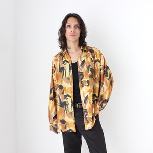 80s PURE SILK Abstract Print Matte Fuji Weave Long Sleeve Button Up Collared Vintage Mens Shirt / Unisex - Unworn Vintage Stock