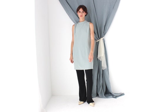 MADE IN ITALY Vintage 80s Ice Blue Minimal High Neck Shift Dress by Riflessi