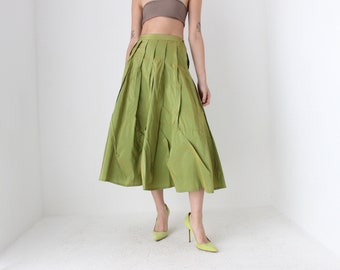 Y2K Metallic Green Avant Garde Structural Taffeta High Waist Skirt