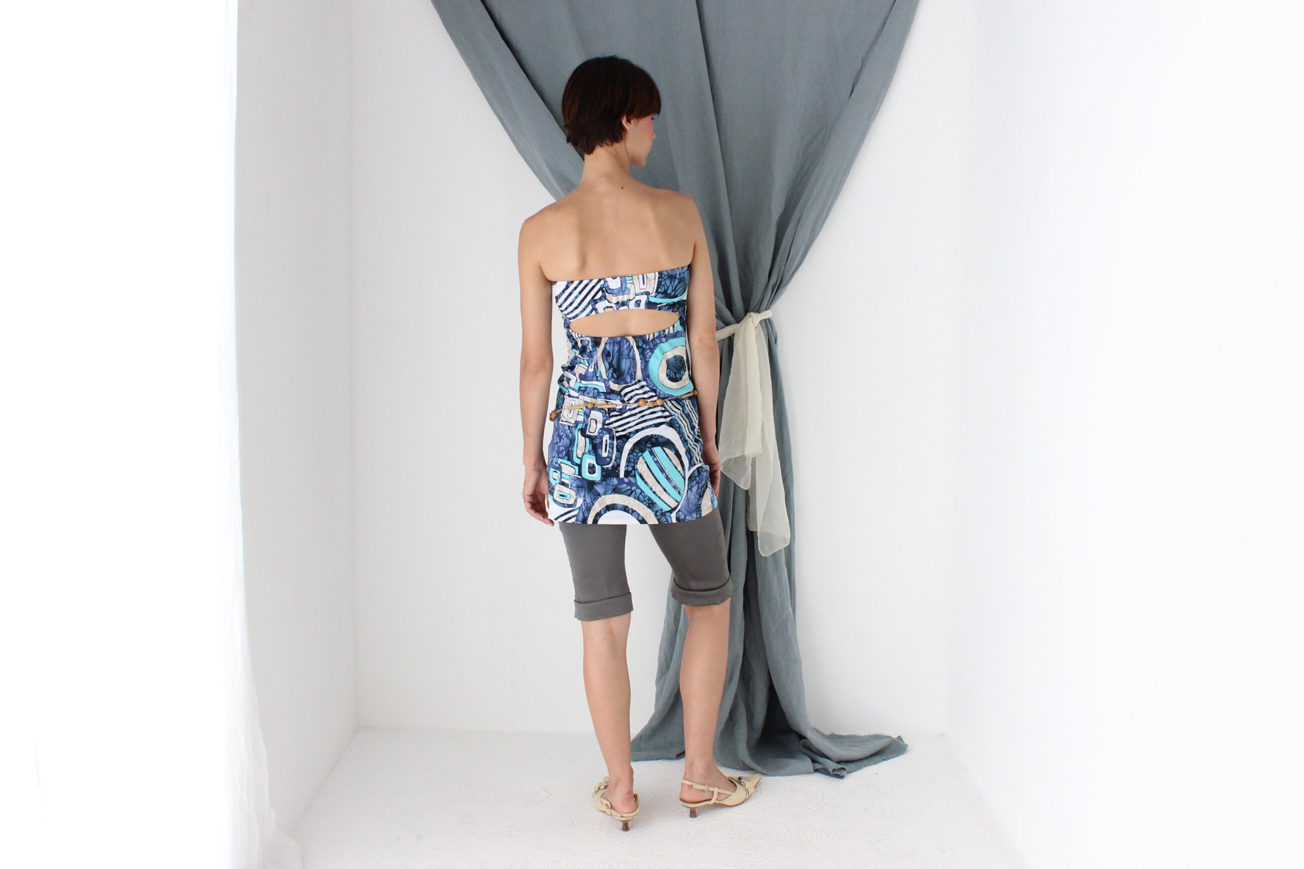 MADE IN ITALY 2000s Strapless Y2K Slinky Bandeau Mini Dress / Top