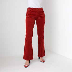 Y2K &quot;French Star&quot; Rust Coloured Corduroy Low Rise Stretch Bootcut Flare Jeans