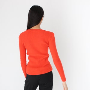 Y2K Angora Blend Bright Orange Ribbed Stretch Knit Crew Neck Fitted Sweater Top image 7