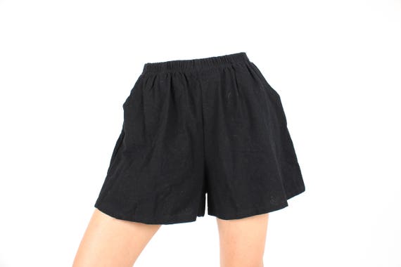 Cotton / Linen Blend Simple Black Elastic High Wai