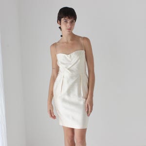 80s Donna Karan Vintage Pearlescent Ivory Raw Silk Bridal Mini Dress