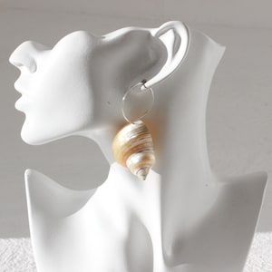 Modernist Seashell Natural Conch Shell Dangly Pierced Sleeper Earrings