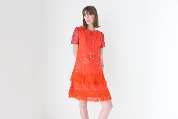 80s Does 20s Flapper Fringe Burlesque / Sequin Tinsel Glitter Metallic Lam  Avant Garde Midi Tee Dress - Gucci Vibes - Etsy