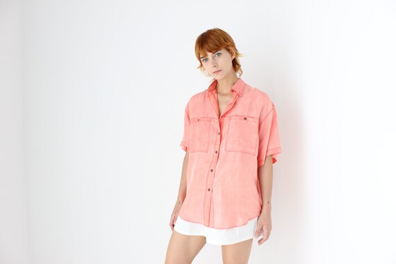 80s PURE SILK Pastel Pink Boxy Shirt - Unisex - image 3