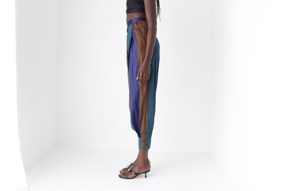 80s KENZO Paris Raw Silk Striped Balloon Leg High… - image 6