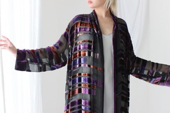 90s Luxury Silk Velvet Sheer Geometric Long Burno… - image 2