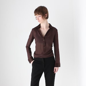 2000s CUE Silk Crêpe De Chine Luxurious Chocolate Button Up Blouse / Shirt