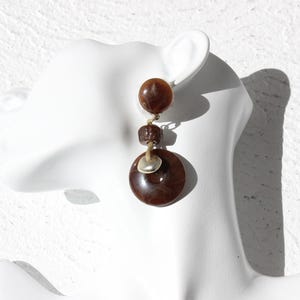 80s Chocolate Resin Arty Abstract Dangly Clip On Earrings