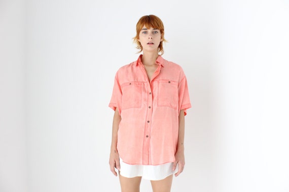 80s PURE SILK Pastel Pink Boxy Shirt - Unisex - image 2