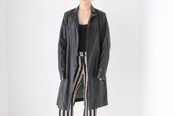 90s Nylon Vinyl / Patent Leather Look / PVC Shiny Black Water