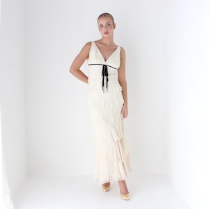 1990s Vintage Melinda Eng Cascading Layered Ivory Silk Georgette Ruffle Wedding Gown