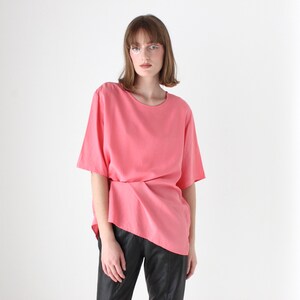 80s Bubblegum Pink Pure Silk Minimal / Loose / Simple Floaty Oversized Slouchy Tee / Top