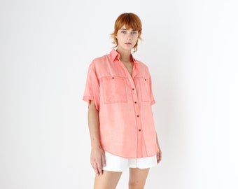 80s PURE SILK Pastel Pink Boxy Shirt - Unisex