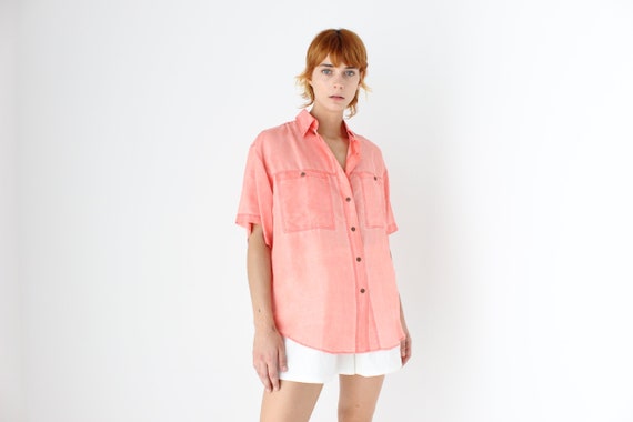 80s PURE SILK Pastel Pink Boxy Shirt - Unisex - image 1