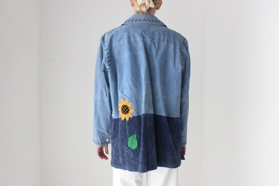 90s Suede Sunflower Patchwork Oversized Leather Zip Front XL 