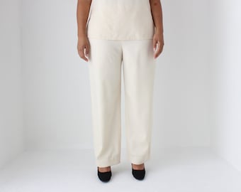 1980s Bill Blass Relaxed Leg Tailored Cream Wool Bridal Trousers