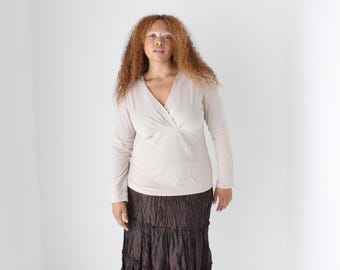 Y2K Stretchig Jersey Neutral Figurnära Topp Med V-Ringning Och Djup Urringning