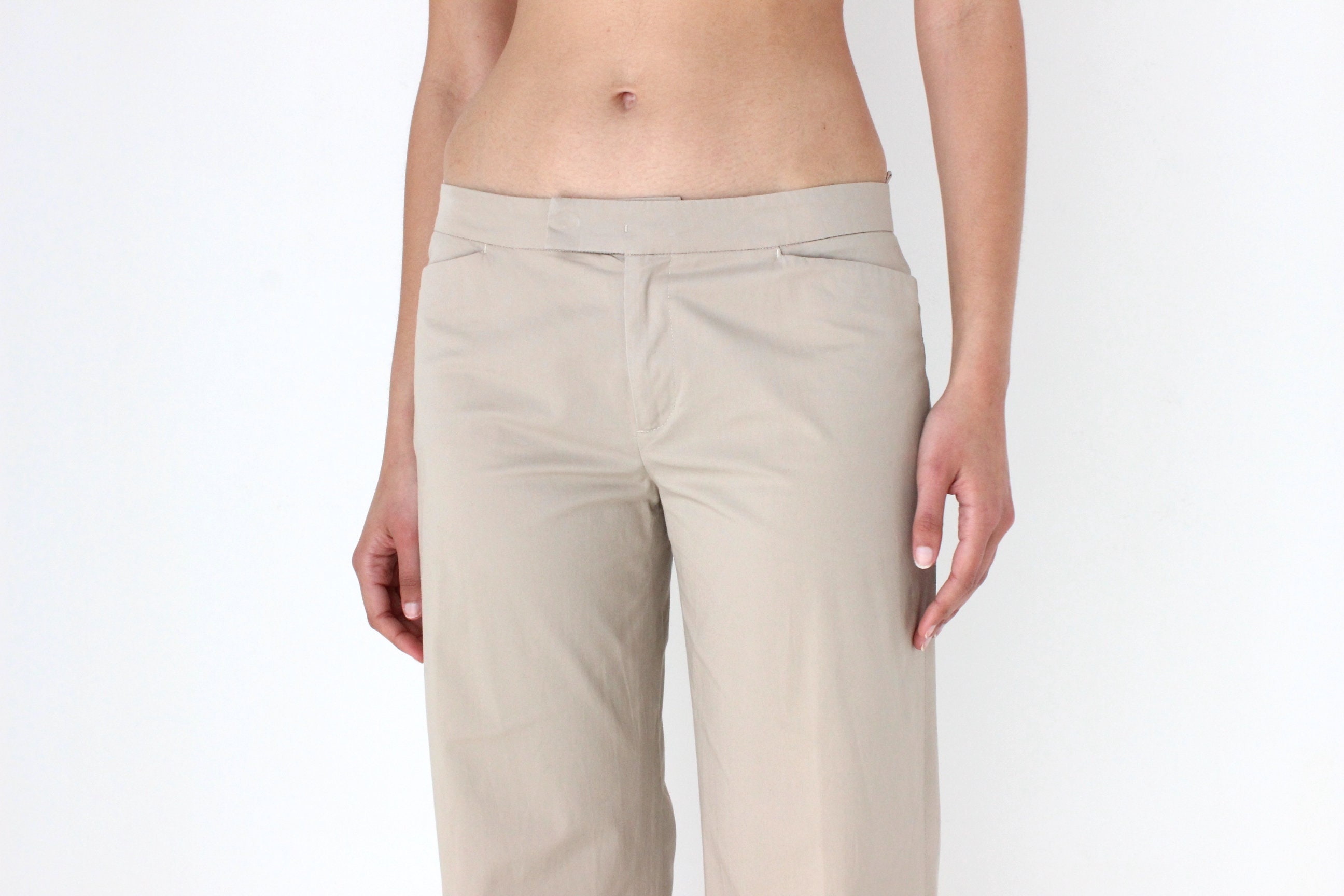 2000s Prada Sport Neutral Beige Low Rise Minimal Wide Leg Trousers 