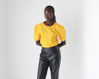 80s Sunshine Yellow Puff Sleeve Parachute Taffeta Top