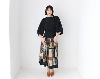 Fabulous 80s Multi-Texture Black + Gold Patchwork Lamé / Lace / Applique MATCHING Two Piece Skirt & Top SET