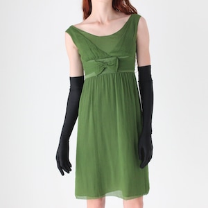 Early 2000s Silk Georgette Empire Waist Cocktail Party Dress w/ Bow