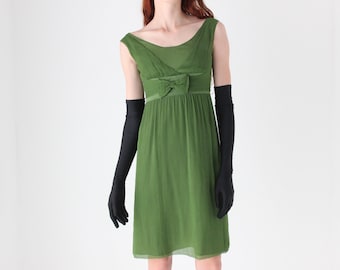 2000's Halston Heritage Green Bubble Statement Dress Evening Gown Cocktail Gown Size 2 Silk Cotton Blend