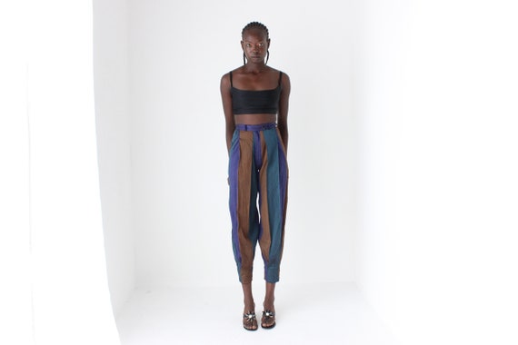 80s KENZO Paris Raw Silk Striped Balloon Leg High… - image 5